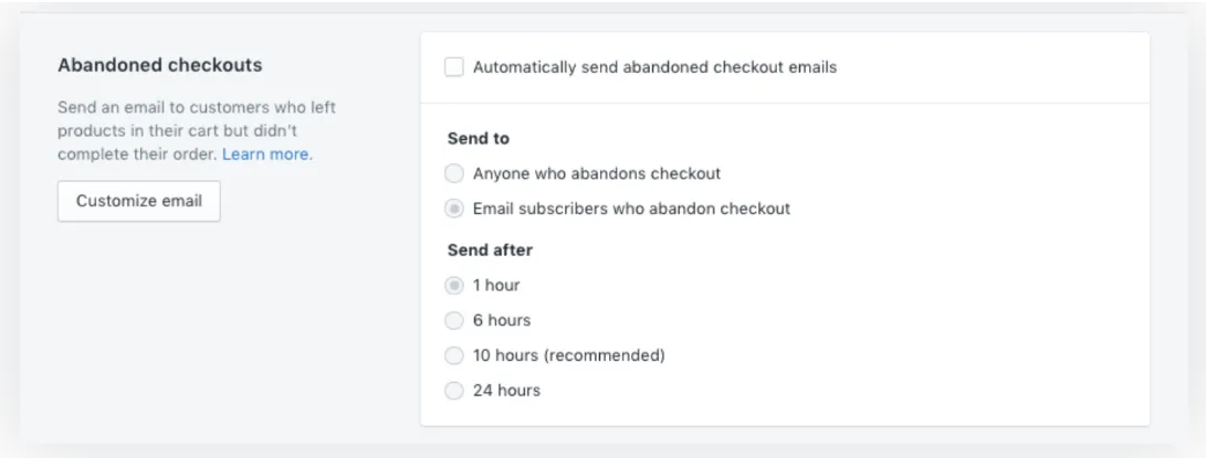 Shopify’s Abandoned Cart Recovery 